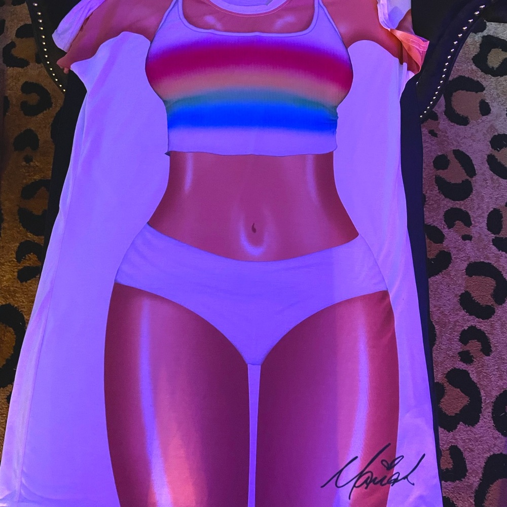 MARIAH CARIAH PRIDE MONTH RAINBOW SHIRT DRESS WITH HER PRINTED SIGNATURE